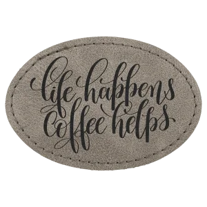 3" x 2" Gray Premier Engraved Faux Leather Oval Patch with Kota Pro Adhesive - Creekside Collection