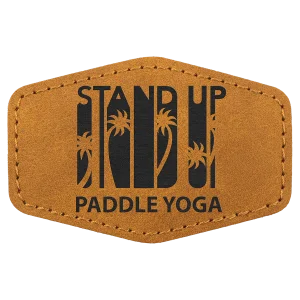 3" x 2" Light Brown Premier Engraved Faux Leather Hex Patch with Kota Pro Adhesive- Creekside Collection