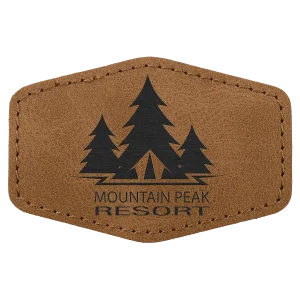 3" x 2" Medium Brown Premier Engraved Faux Leather Hex Patch with Kota Pro Adhesive - Creekside Collection
