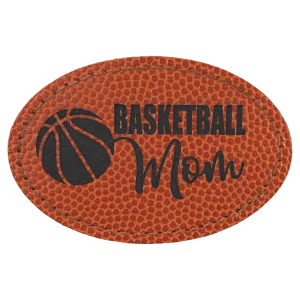 3" x 2" Oval Basketball Engraved Faux Leather Patch with Adhesive