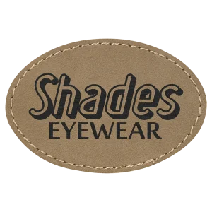 3" x 2" Oval Light Brown Engraved Faux Leather Patch with Adhesive