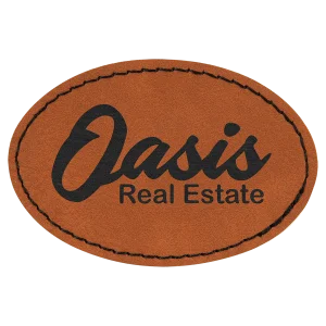3" x 2" Oval Rawhide Engraved Faux Leather Patch with Adhesive
