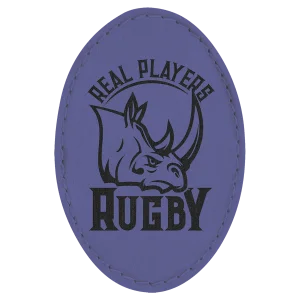 3" x 2" Purple Engraved Faux Leather Oval Patch with Kota Prof Adhesive
