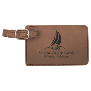 4 1/4" x 2 3/4" Dark Brown Engraved Faux Leather Luggage Tag