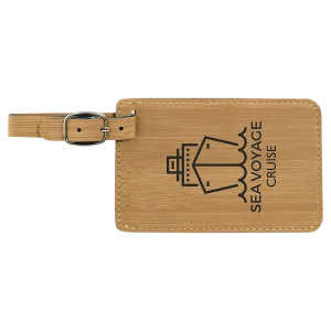 4 1/4" x 2 3/4" Bamboo Engraved Faux Leather Luggage Tag