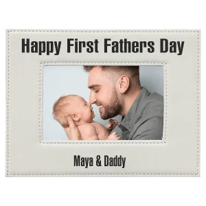 4" x 6" White Engraved Faux Leather Photo Frame