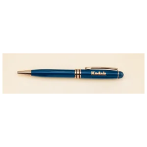 5 1/4" Blue Brass Pen with Clear Plastic Pen Case