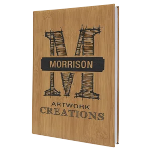 7" x 9 3/4" Bamboo Engraved Faux Leather Sketch Book with Unlined Notepad