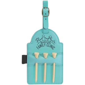 5" x 3 1/4" Teal Engraved Faux Leather Golf Bag Tag with 3 Wooden Tees