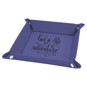 6" x 6" Purple Engraved Faux Leather Snap Up Tray with Silver Snaps