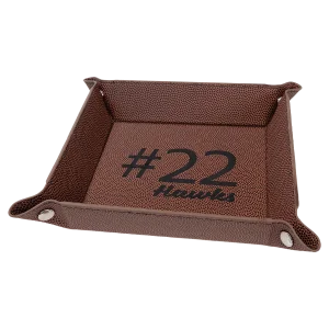 6" x 6" Football Engraved Faux Leather Snap Up Tray with Silver Snaps