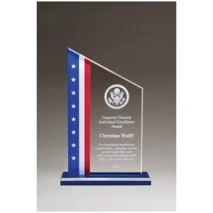 6 3/8" x 9 3/4 " Zenith Series Acrylic with American Flag Design, Blue Mirror Top Base