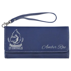 7 1/2" x 4" Blue/Silver Engraved Faux Leather Wallet with Strap
