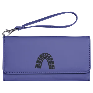 7 1/2" x 4" Purple Engraved Faux Leather Wallet with Strap
