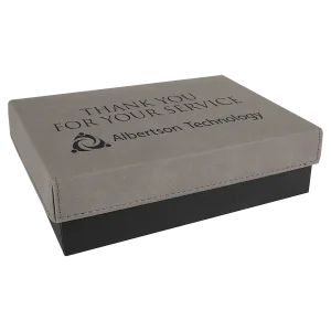 7 3/8" x 5 3/4" Gray Gift Box with Engraved Faux Leather Lid