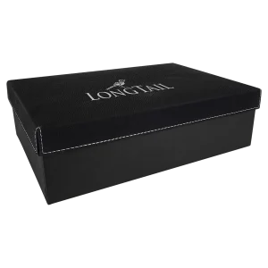 11 3/4" x 7 3/4" Black/Silver Gift Box with Engraved Faux Leather Lid