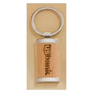7/8" x 1 1/4" Rectangle Silver Key Ring with Maplewood Insert