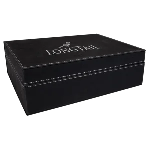 10 1/4" x 7 1/2" Black/Silver Engraved Faux Leather Premium Gift Box