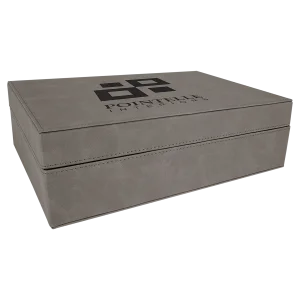 12 1/4" x  8 1/4" Gray Engraved Faux Leather Premium Gift Box