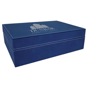 12 1/4" x  8 1/4" Blue/Silver Engraved Faux Leather Premium Gift Box