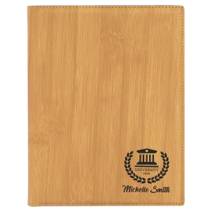 7" x 9" Bamboo Engraved Faux Leather Small Portfolio with Notepad