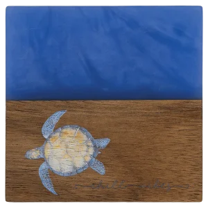 4" x 4" Acacia with Blue Pearl Resin Square Coaster