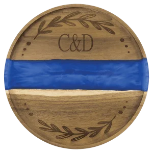 11 3/4" x 3/4" Acacia with Blue Pearl Resin Round Serving Tray