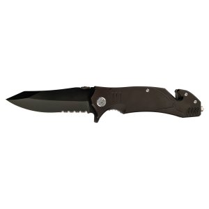 Bison River 4 1/2" Black Rescue Knife - Open view
