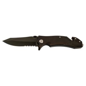Bison River 4 1/2" Black Rescue Knife - Open 2 view