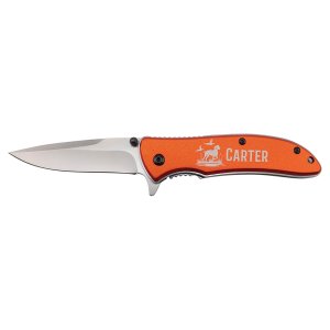 Bison River 4 1/4" Orange Everyday Carry Knife - Open view