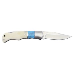 Bison River 3 1/2" Blue/Bone Folding Knife - Open 2 view