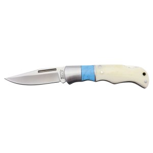 Bison River 3 1/2" Blue/Bone Folding Knife - Open view
