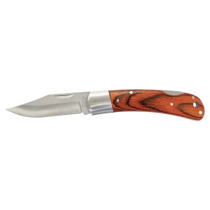 Bison River 4" Wood Folding Knife with Leather Sheath - Open view