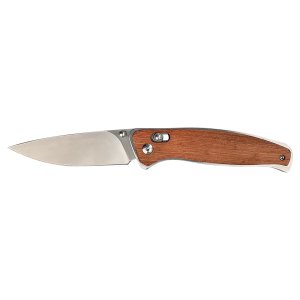 Bison River 4 1/2" Wood Button Lock Folding Knife - Open view