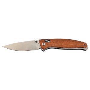 Bison River 4 1/2" Wood Button Lock Folding Knife - Open 2 view