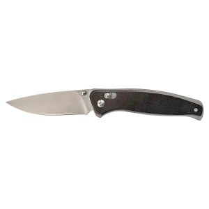 Bison River 4 1/2" Black Button Lock Folding Knife with Clip - Open view