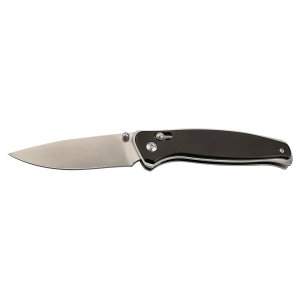 Bison River 4 1/2" Black Button Lock Folding Knife with Clip - Open 2 view