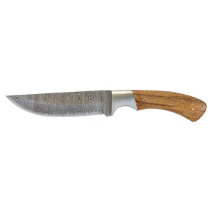 Bison River 9 1/2" Fixed Blade Wood Knife with Damascus Steel Blade and Leather Sheath - Side view