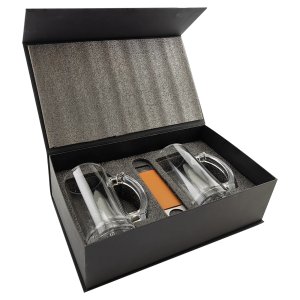 Lazerburst Beer Set with Two 14 oz. Mugs and One Rawhide Engraved Faux Leather Bottle Opener - Open view