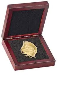 3 3/4" x 3 3/4" Rosewood Finish Medal Box - Open view