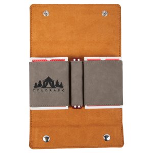 Gray Engraved Faux Leather Card & Dice Set - Open view