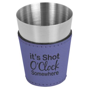 2 oz. Purple Engraved Faux Leather & Stainless Steel Shot Glass - Angle view