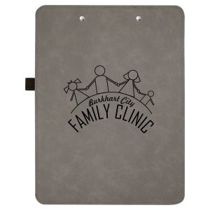 9" x 12 1/2" Gray Engraved Faux Leather Clipboard - Back view