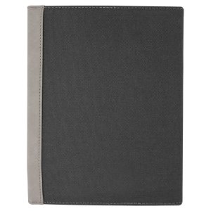 7" x 9" Gray Engraved Faux Leather / Black Canvas Portfolio with Notepad - Back view
