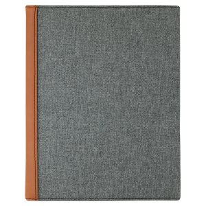 7" x 9" Rawhide Engraved Faux Leather / Gray Canvas Portfolio with Notepad - Back view