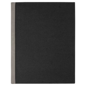 9 1/2" x 12" Gray Engraved Faux Leather / Black Canvas Portfolio w / Notepad - Back view