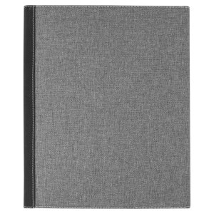 9 1/2"x12" Black/Silver Engraved Faux Leather / Gray Canvas Portfolio w/Notepad - Back view
