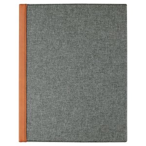 9 1/2" x 12" Rawhide Engraved Faux Leather / Gray Canvas Portfolio with Notepad - Back view