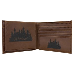 Dark Brown Engraved Faux Leather Bi-Fold Wallet w/Flip  ID Display - Open view