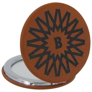 2 1/2" Rawhide Engraved Faux Leather Compact Mirror - Open view